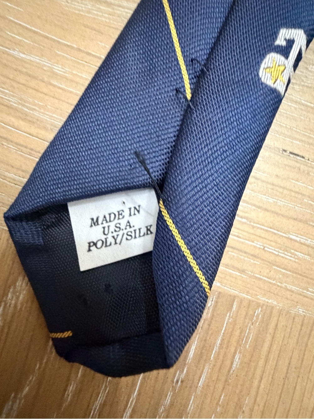 Vintage Classic Navy Crest Stripe Tie with Gold Accents - Picture 3 of 6
